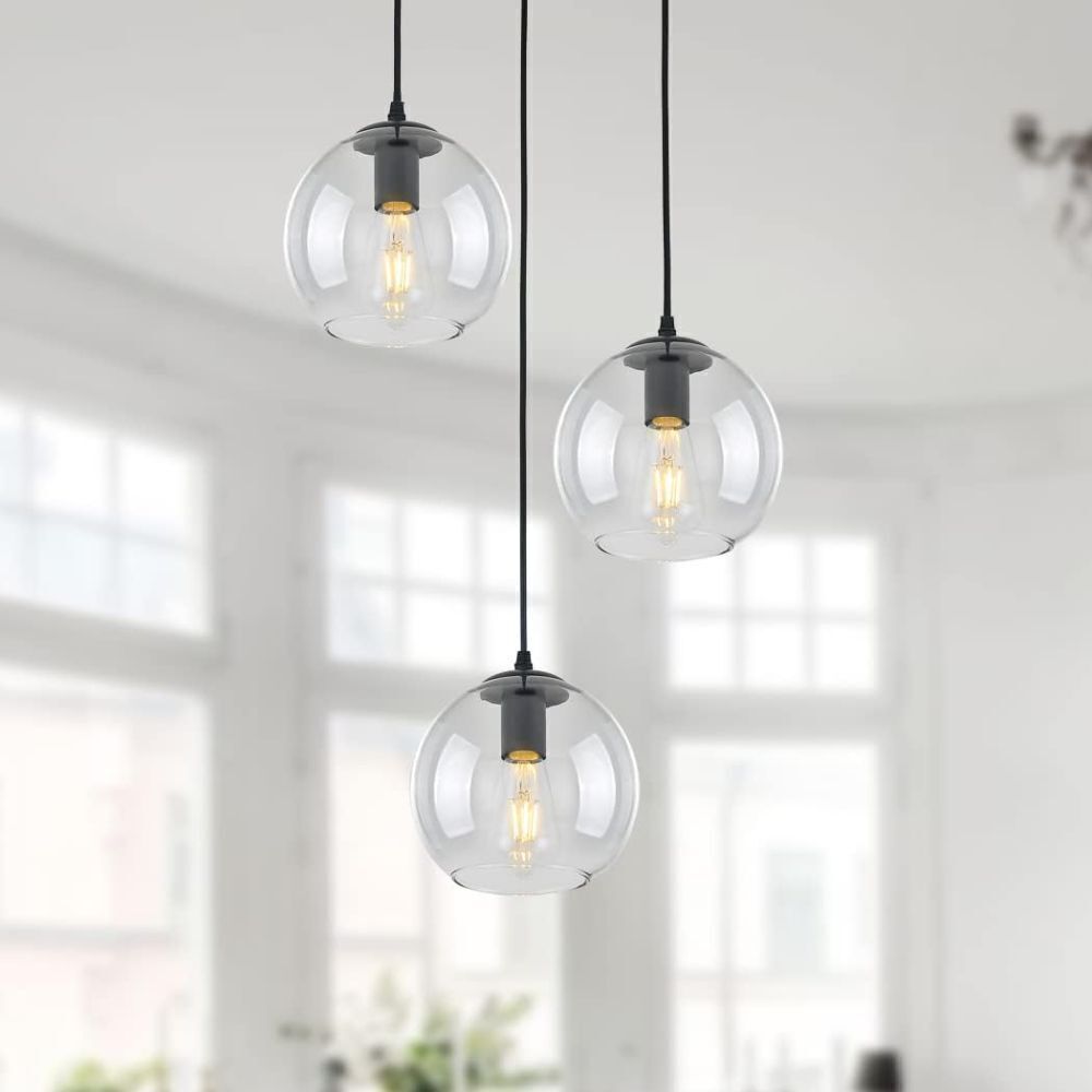 3 Lights Hanging Pendent Ceiling Chandelier, Mid Century Modern Industrial Farmhouse Kitchen Light with Clear Glass Shades - Image 1 - Lot 4036