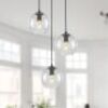 3 Lights Hanging Pendent Ceiling Chandelier, Mid Century Modern Industrial Farmhouse Kitchen Light with Clear Glass Shades - Thumbnail 1