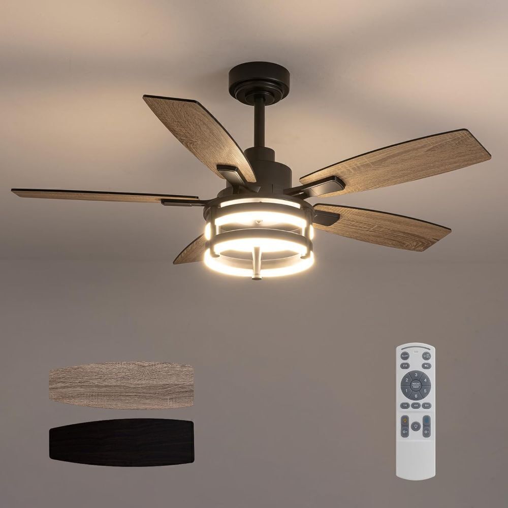 46 Inch Ceiling Fans with Lights and Remote Control, Farmhouse Ceiling Fan with LED Lighting - Image 1 - Lot 4089