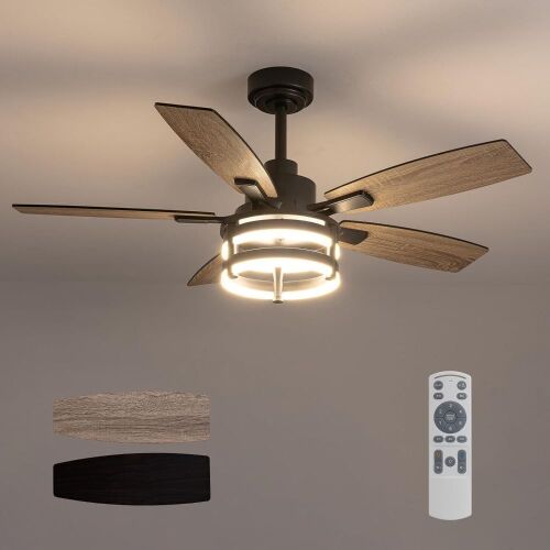 46 Inch Ceiling Fans with Lights and Remote Control, Farmhouse Ceiling Fan with LED Lighting - Lot 4089