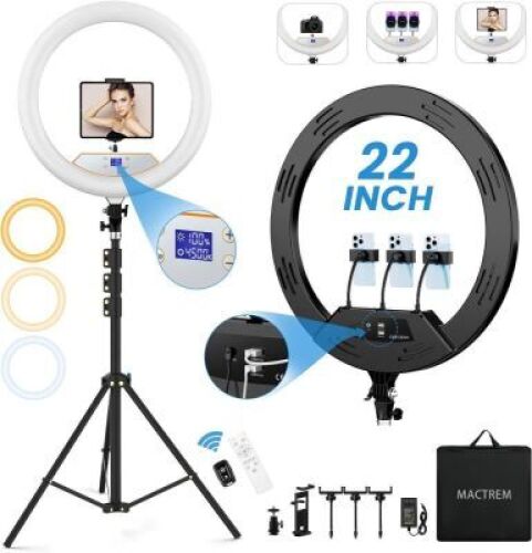 22'' Ring Light with 75'' Tripod Stand, LED Display/2 USB Ports/6500K Dimmable Ring Light - Lot 4091