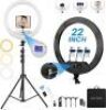 22'' Ring Light with 75'' Tripod Stand, LED Display/2 USB Ports/6500K Dimmable Ring Light - Thumbnail 1