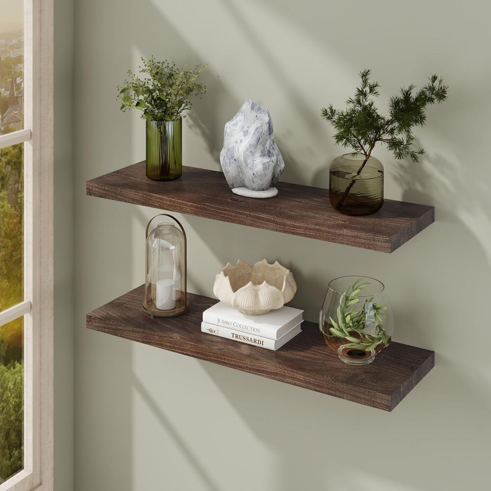 Fun Memories 36 Inch Wood Floating Shelves, 9.3" Deep Elm Wood Wall Shelves for Storage, 2 Pack - Image 1 - Lot 4095
