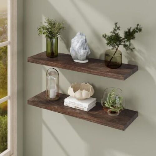 Fun Memories 36 Inch Wood Floating Shelves, 9.3" Deep Elm Wood Wall Shelves for Storage, 2 Pack - Lot 4095