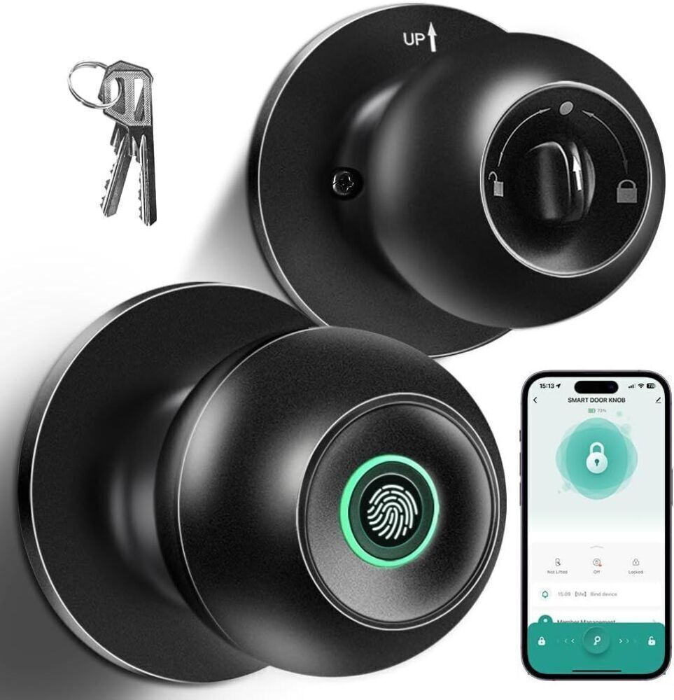 Fingerprint Door Lock, Smart Fingerprint Door Knob with Lock, Biometric Door knob with App Control & Key, Keyless Thumbprint Entry Door Lock for Bedroom, Front Door, Home, Apartment Office and Garages - Image 1 - Lot 4109