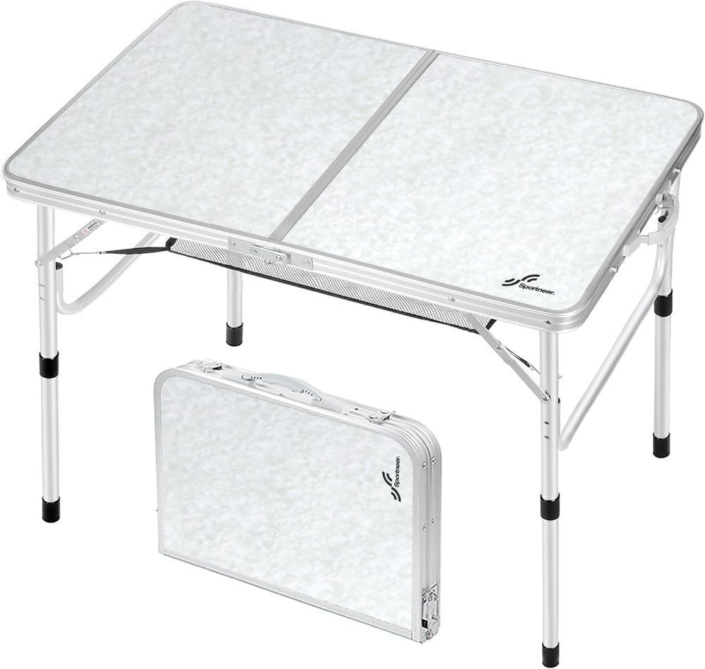 Sportneer Camping Table: Adjustable Height Small Folding Table 35.4" L x 23.6" W 2 Height with Mesh Layer - Compact & Portable Camping Essentials for Outdoor Camp Garden Picnic BBQ Dining Cooking - Image 1 - Lot 4120