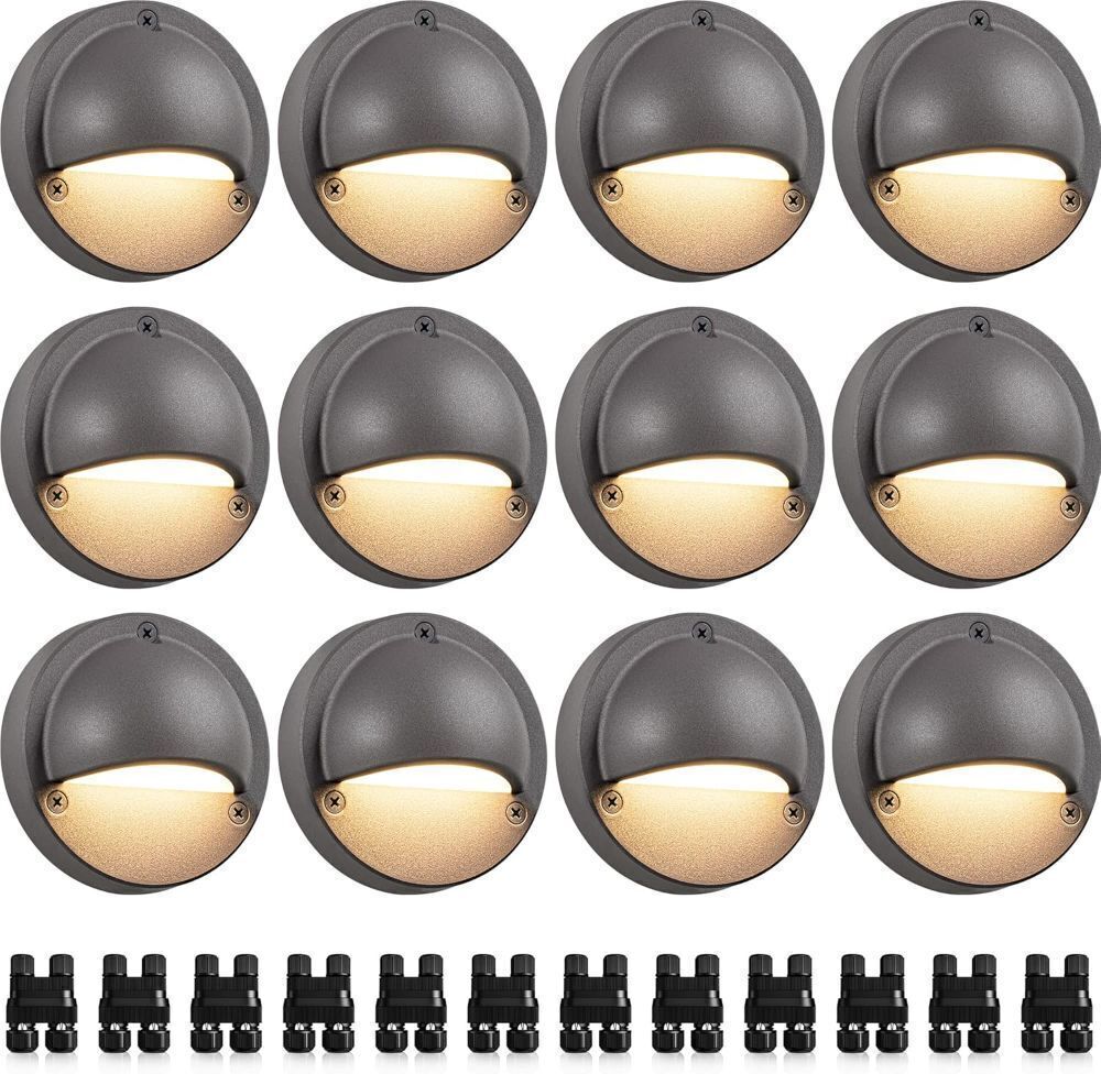 SUNVIE 12 Pack Low Voltage Deck Lights 5W LED Landscape Step Stair Lights Outdoor with Fastlock2 Wire Connector 3000K 12-24V Accent Lighting for Garden Post Fence 3.2FT ETL Listed Cord - Image 1 - Lot 4126