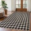 Lahome Checkered Dining Living Room Rug, 5x7 Washable Indoor Outdoor Easy Jute Rug, Farmhouse Neutral Diamond Non Slip Non Shedding Floor Carpet for Sunroom Deck Classroom Office - Thumbnail 1