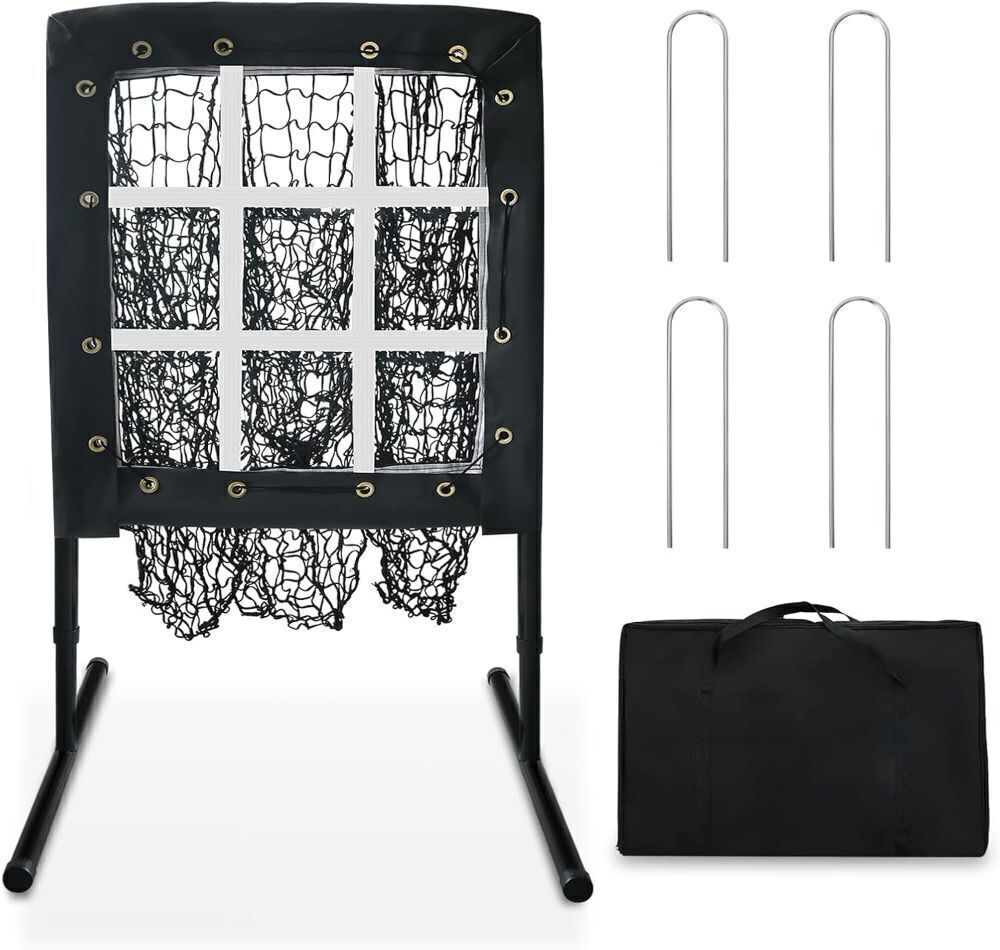9 Hole Baseball Pitching Net with Strike Zone, Portable Pitching Pocket Net for Softball Train, Adjustable Height Baseball Softball Net with Carry Bag for Hitting and Pitching - Image 1 - Lot 4144