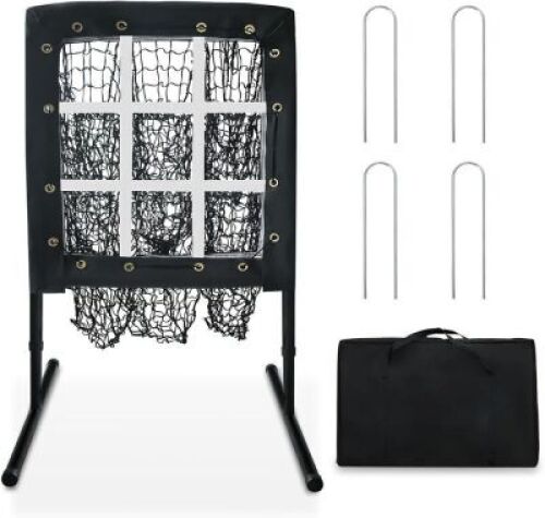 9 Hole Baseball Pitching Net with Strike Zone, Portable Pitching Pocket Net for Softball Train, Adjustable Height Baseball Softball Net with Carry Bag for Hitting and Pitching - Lot 4144