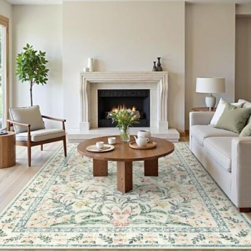 Wonnitar Large Rugs for Living Room, Soft Washable Floral 9x12 Area Rug for Bedroom, Boho Non-Shedding Foldable Carpet for Kids Playroom Apartment Home Decor - Lot 4146