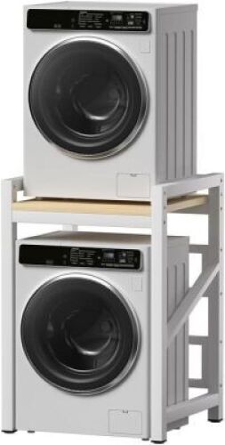 Washer Dryer Stacking Rack Stand, Space Saver Washer and Dryer Stacking Storage, Height Adjustable Washer Dryer Machine Stacking Rack, for Bathroom, Laundry Room (White Washer Dryer Stacking Kit) - Lot 4159