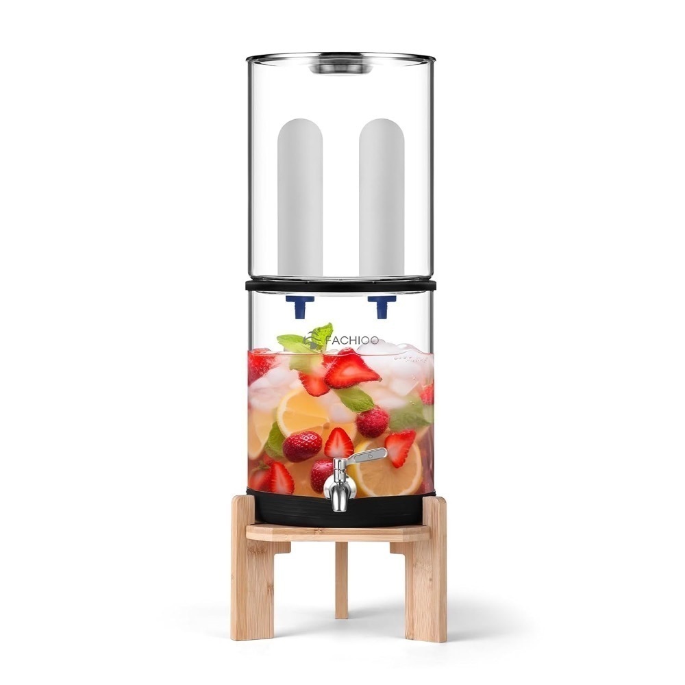 Gravity-Fed Water Filter System, 2.25G Glass Countertop System with 2 Ceramics Fluoride and Arsenic Reduction Elements - Image 1 - Lot 4209