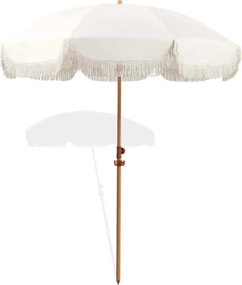 Patio Umbrella with Fringe, Beach Umbrella, Fringe Umbrella Outdoor Patio with Hanging Hook - Image 1 - Lot 4226