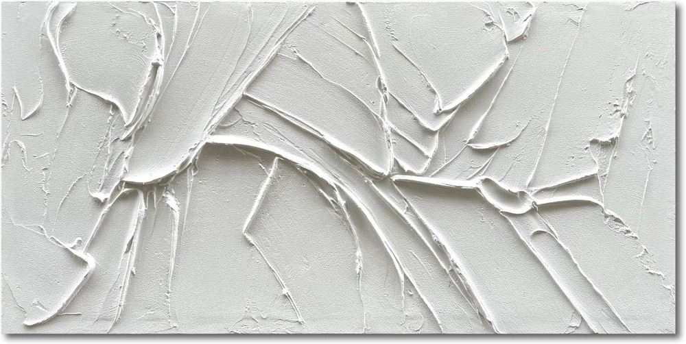 NANKAI Hand-Painted Thick Texture White Minimalist Oil Painting 30x60 Inch - Image 1 - Lot 4322