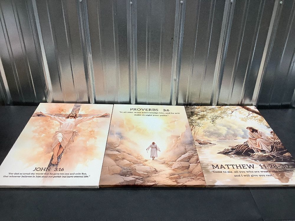 3Pcs Framed Jesus Christian Motivational Earth Tone Verse and Bible Stories Scripture Canvas Wall Art - Image 3 - Lot 4391