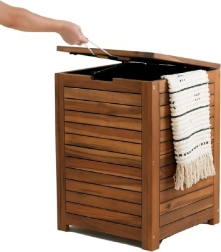 Wooden Laundry Hamper With Lid, Handles And Removable Liner Bag - Lot 4454