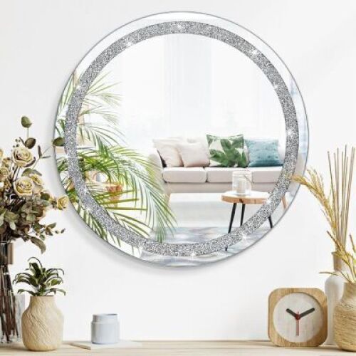 Crystal Crush Diamond Mirror for Wall Round Decor Frameless - Lot 4467