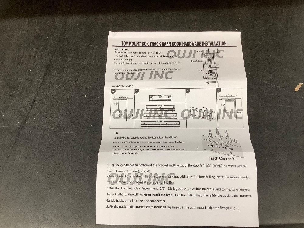 5FT Box Rail Hardware Heavy Duty Steel Sliding Barn Door Track, Ceiling Mount Kit - Image 5 - Lot 4585