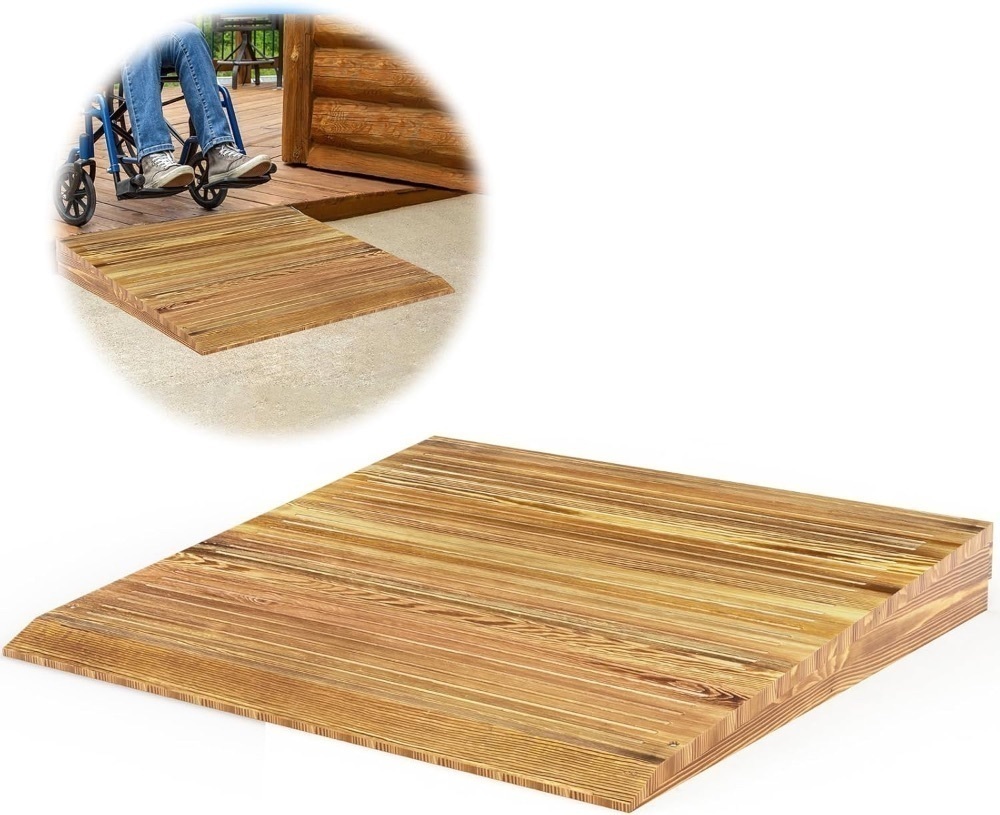 Wooden Threshold Ramp for Home Steps, 3" Rise Doorway Ramp with Non-Slip Grooves - Image 1 - Lot 4587