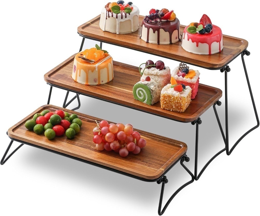 Acacia wood and metal 3 tier serving stand - Image 1 - Lot 4597