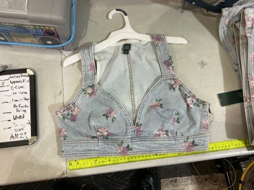 Denim Lightwash Floral Halter Top- size M - Lot 32