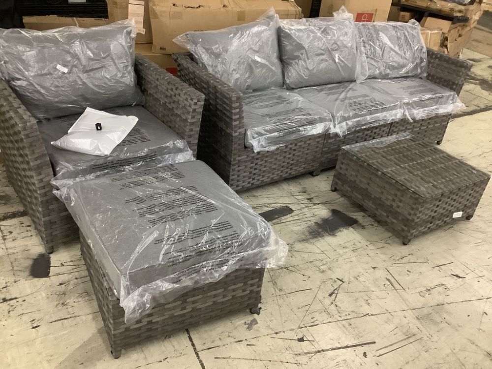 Bella Gray 6-Piece Wicker Outdoor Sectional Set with Dark Gray Cushions - Missing 2 Foot Levelers & 2 Leveler Inserts - Image 2 - Lot 27JF