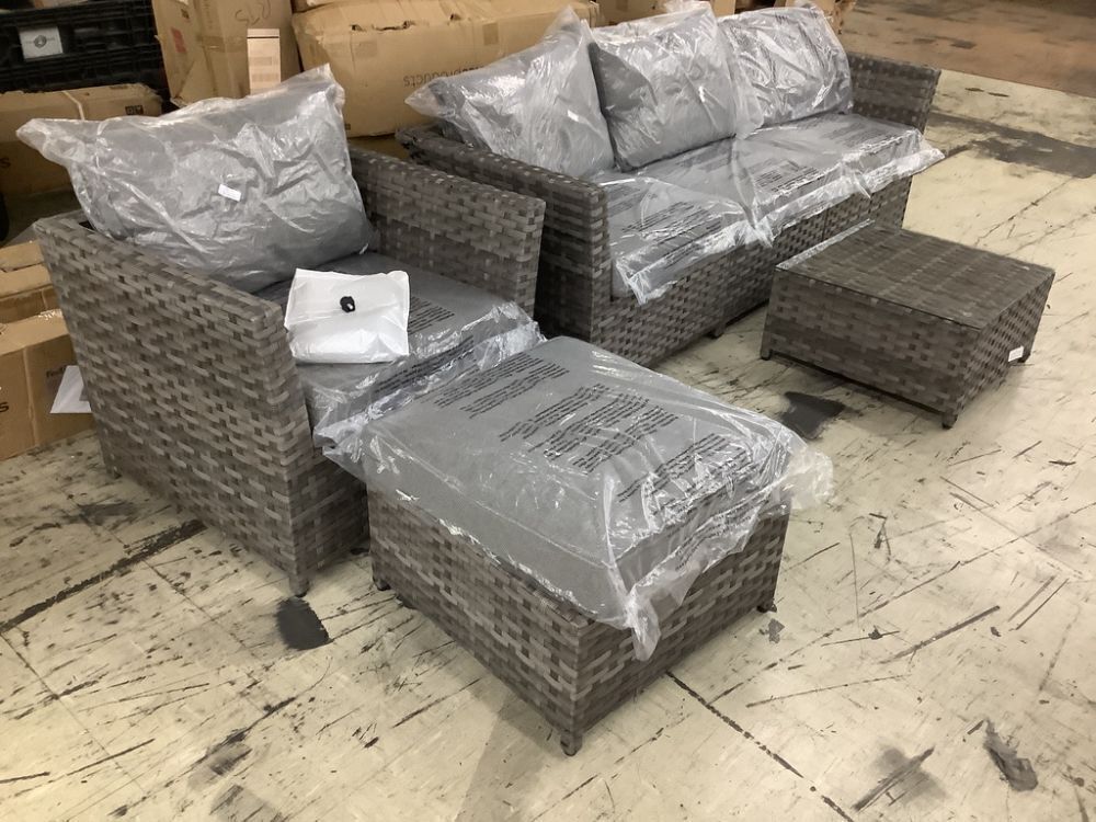 Bella Gray 6-Piece Wicker Outdoor Sectional Set with Dark Gray Cushions - Missing 2 Foot Levelers & 2 Leveler Inserts - Image 3 - Lot 27JF