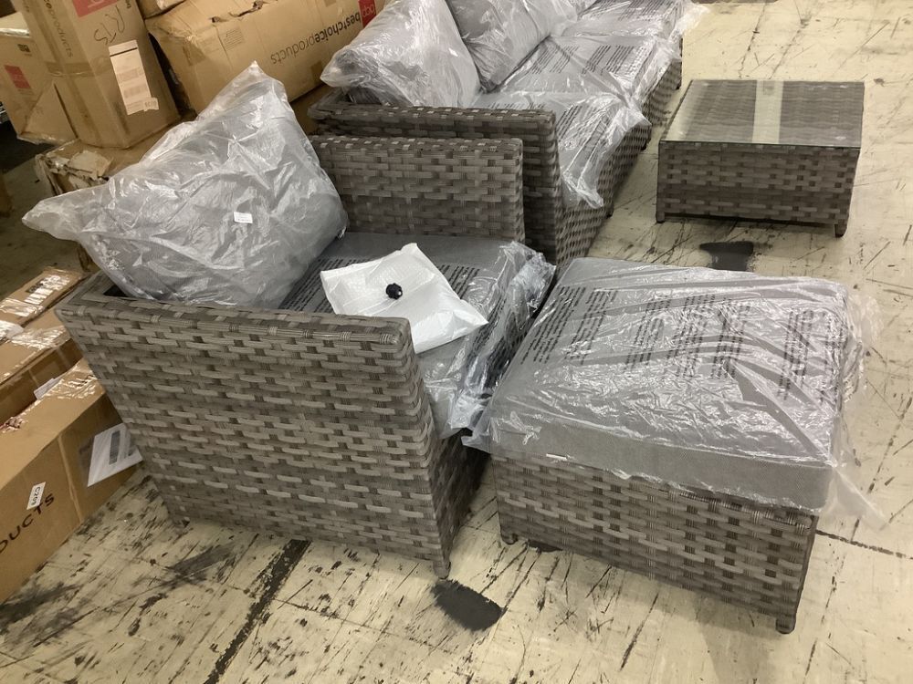 Bella Gray 6-Piece Wicker Outdoor Sectional Set with Dark Gray Cushions - Missing 2 Foot Levelers & 2 Leveler Inserts - Image 4 - Lot 27JF