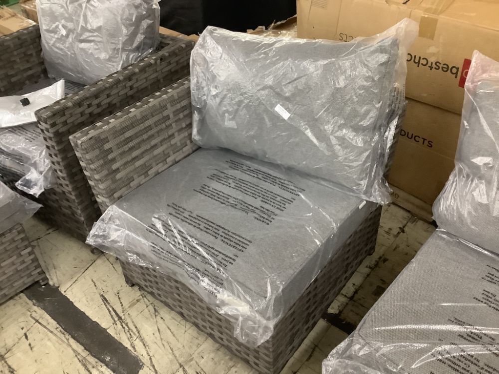 Bella Gray 6-Piece Wicker Outdoor Sectional Set with Dark Gray Cushions - Missing 2 Foot Levelers & 2 Leveler Inserts - Image 8 - Lot 27JF