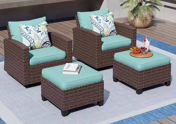 PHI VILLA Brown Rattan Wicker 4 Seat 4-Piece Steel Patio Outdoor Sectional Set - 1 Foot Broken on Ottoman - Image 1 - Lot 29JF