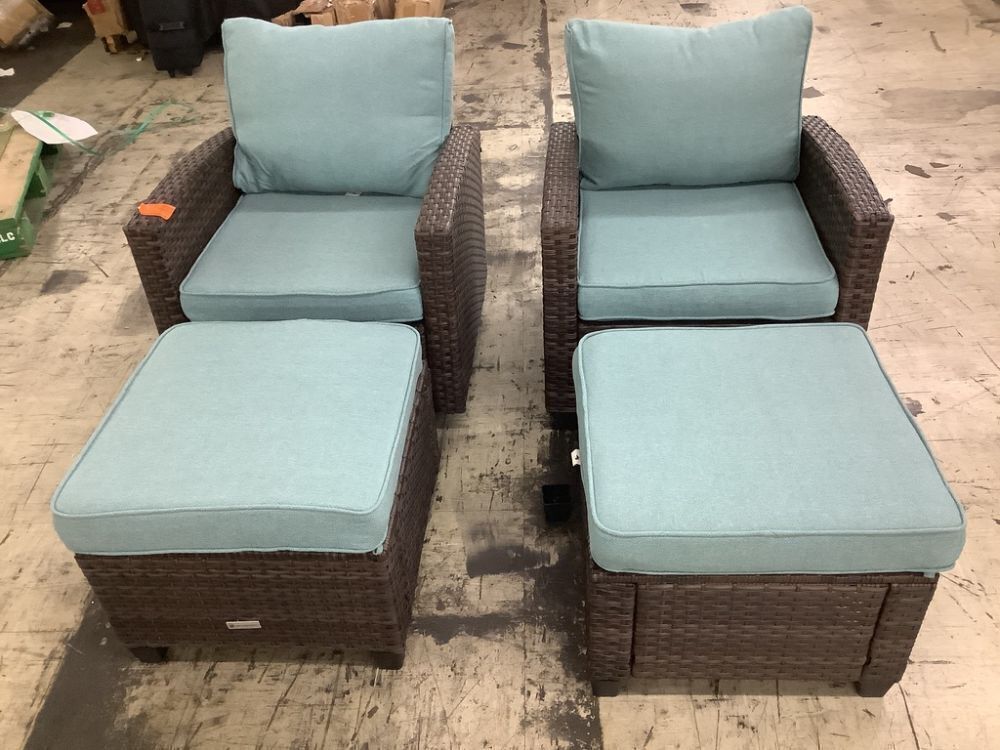 PHI VILLA Brown Rattan Wicker 4 Seat 4-Piece Steel Patio Outdoor Sectional Set - 1 Foot Broken on Ottoman - Image 2 - Lot 29JF