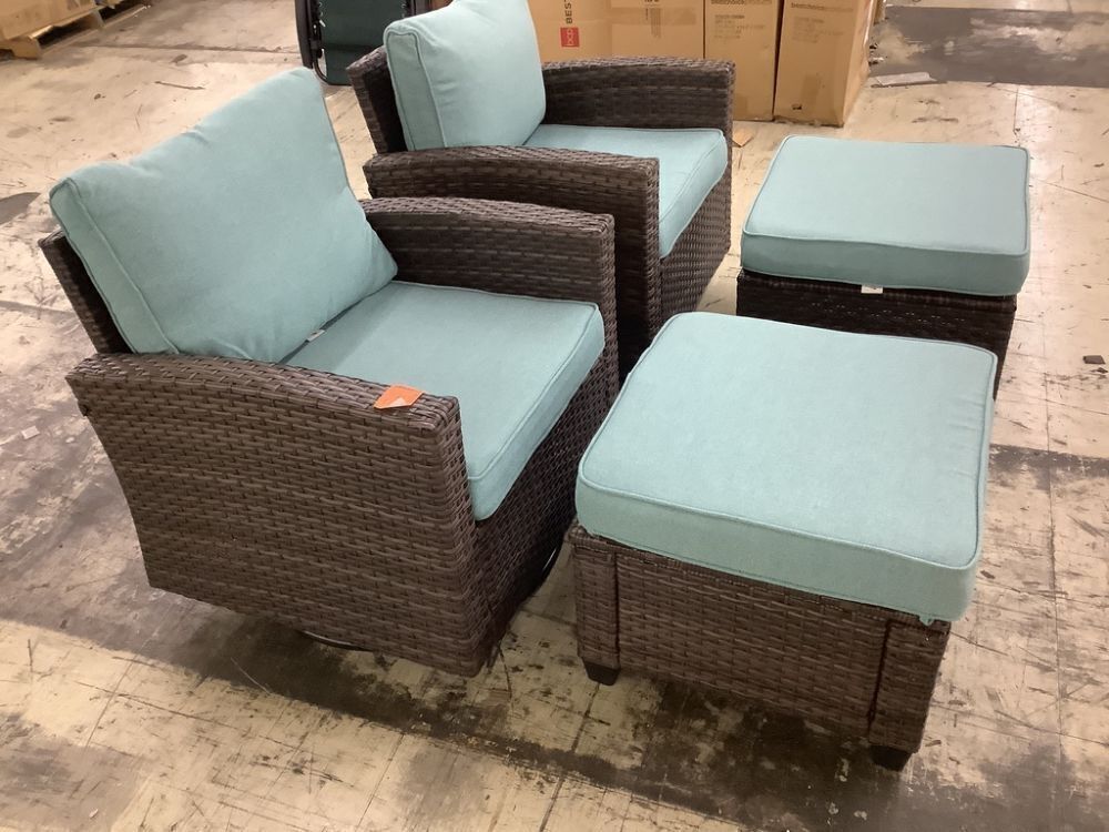 PHI VILLA Brown Rattan Wicker 4 Seat 4-Piece Steel Patio Outdoor Sectional Set - 1 Foot Broken on Ottoman - Image 4 - Lot 29JF