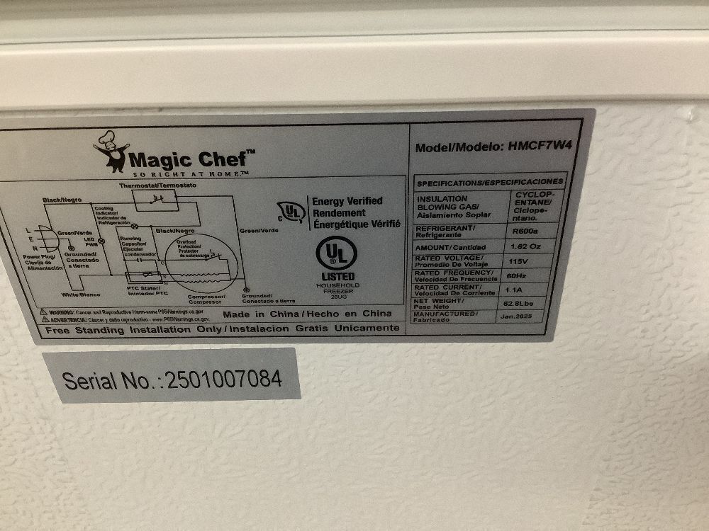 Magic Chef 7.0 cu. ft. Chest Freezer in White - Lid Hinges are Uneven, Dented - Image 13 - Lot 63JF
