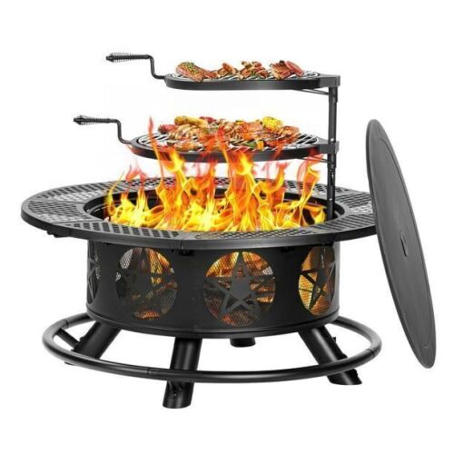 42 inch Round Wood Burning Fire Pit with Grills - Lot 67