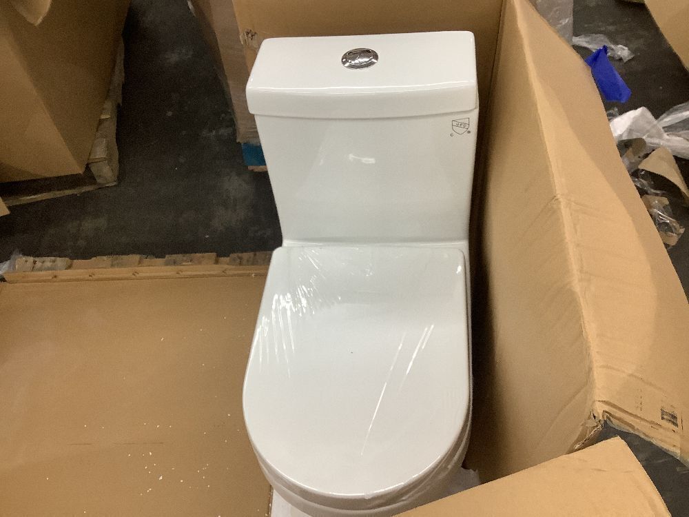 One-Piece 1.1/1.6 GPF Dual Flush Round Toilet in White Soft Close Seat - No Install Kit (Cap Covers, Wax Ring, Instructions) - Image 3 - Lot 68JF