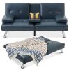 Faux Leather Upholstered Convertible Sofa Bed Futon w/ 2 Cupholders - Thumbnail 1