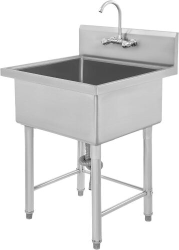 24x24 Inch Stainless Steel Commercial Sink with 27 Inch Splashback - Lot 84