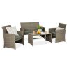 4-Piece Outdoor Wicker Conversation Patio Set w/ 4 Seats, Glass Table Top - Thumbnail 1
