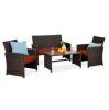 4-Piece Outdoor Wicker Conversation Patio Set w/ 4 Seats, Glass Table Top - Thumbnail 1