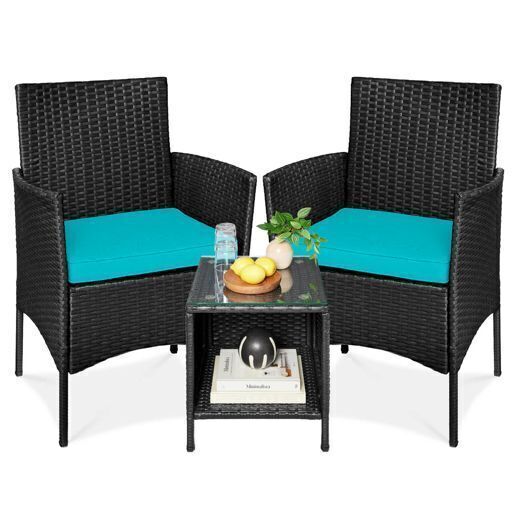 3-Piece Outdoor Patio Wicker Bistro Set w/ Side Storage Table - Image 1 - Lot 99