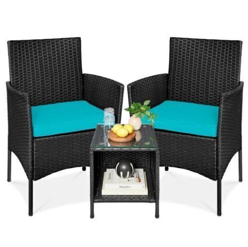 3-Piece Outdoor Patio Wicker Bistro Set w/ Side Storage Table - Lot 99
