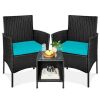 3-Piece Outdoor Patio Wicker Bistro Set w/ Side Storage Table - Thumbnail 1