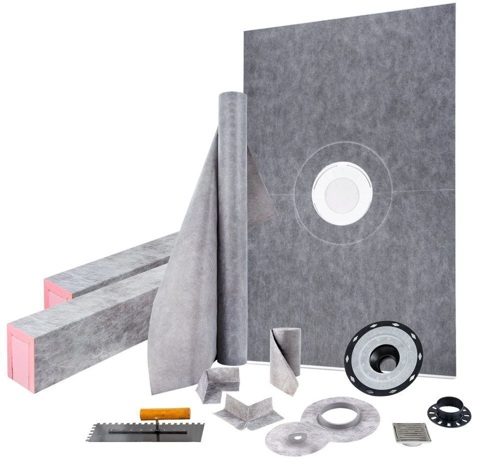 VEVOR Shower Curb Kit, 48"x72" Watertight Shower Curb Overlay with 4" ABS Central Bonding Flange, 4" Stainless Steel Grate, 2 Cuttable Shower Curb and Trowel, Shower Pan Slope Sticks Fit for Bath - Image 1 - Lot 106