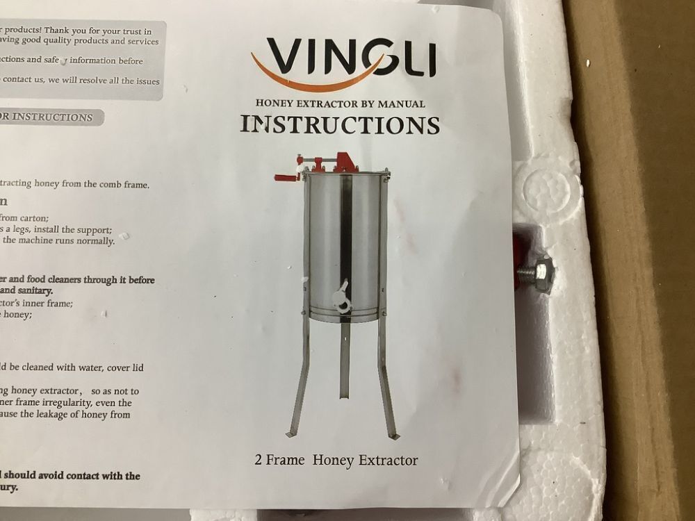 VINGLI Manual Stainless Honey Extractor Separator 2 Frames - Image 6 - Lot 110