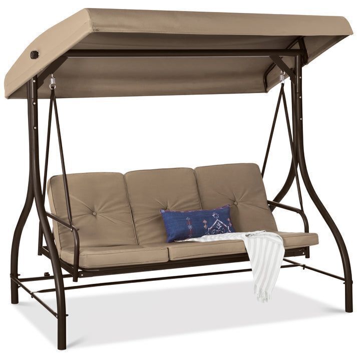 3-Seat Outdoor Canopy Swing Glider Furniture w/ Converting Flatbed Backrest - Image 1 - Lot 126