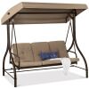 3-Seat Outdoor Canopy Swing Glider Furniture w/ Converting Flatbed Backrest - Thumbnail 1