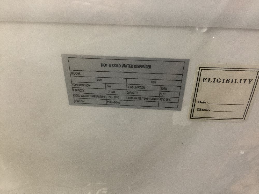 110V White Bottom Loading Water Cooler Dispenser Hot & Cold - Image 6 - Lot 142