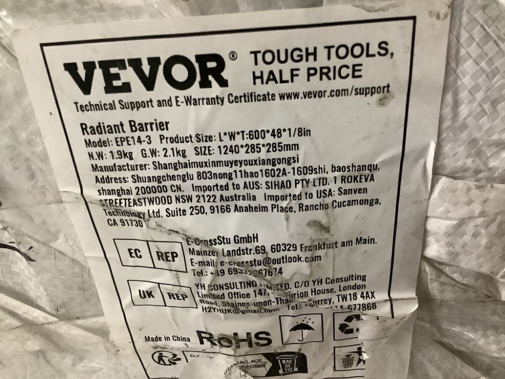 VEVOR Double Reflective Insulation Roll, Foam Core Radiant Barrier, 3.2 mm 48 in x 50 ft - Image 3 - Lot 157
