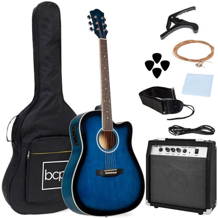 Beginner Acoustic Electric Cutaway Guitar Set w/ Gig Bag, Strap - 41in - Image 1 - Lot 222